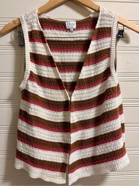 Francesca’s Crochet Sweater Vest Brown Cream Pink Boho Cottagecore S